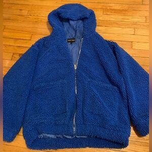 Blue Azure Blissful Misery Hooded Sherpa Zip-Up Teddy Jacket